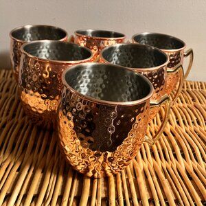 6 Hammered Copper Tone Mugs Moscow Mule Cups Hot Choc